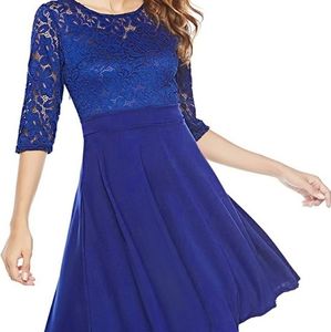 Vintage Floral Lace Cocktail Dress Blue L